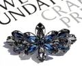 Elegant flower hair clip with blue and smoke grey crystals in a vintage alloy finish - Blue Gray (Black Base)