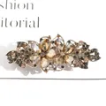 Barrette vintage élégante en strass ambrés avec motif floral en bronze antique - Style Floral Vintage (T1171) / Champagne