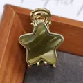 Acetate star hair claw clip with gold metal frame and dark green marble pattern - Star Shape - Marble Quiet Green