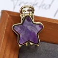 Star-shaped gold metal hair claw with purple marble acetate finish for kids - Star Shape - Marble Hibiscus Purple