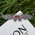 Elegant butterfly hair clip with grey rhinestones and red pear-shaped gems in gunmetal - Black Red Style 8