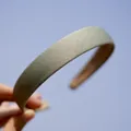 Minimalist wide fabric headband in olive green satin finish for women and girls - Solid Green