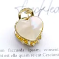 Mini heart-shaped acetate hair claw clip with pearlescent white finish and gold base - Heart Shape - Marble Mermaid Pearlescent