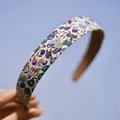 Floral print fabric headband with purple and light blue flower patterns and non-slip lining - Green Floral