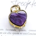 Mini gold hair claw clip featuring a purple marbled heart-shaped acetate embellishment - Heart Shape - Marble Hibiscus Purple