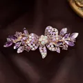 Elegant purple crystal flower hair clip with rose gold spring fastener for women - Purple Bow