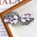 Elegant butterfly spring hair clip with purple rhinestones and gray metal finish - Butterfly Flower Pink