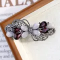 Elegant floral spring hair clip in gunmetal alloy with deep red crystals and rhinestones - Butterfly Flower Dark Red