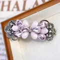 Elegante molletta per capelli a fiore in cristallo viola con base in lega grigia - Papillon Piccolo Rosa