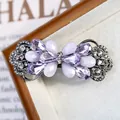 Elegante fermaglio per capelli a fiore viola con gemme e clip in lega grigia - Papillon Piccolo Lavanda