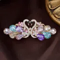 Golden swan spring clip hairpins with purple and sky blue crystals for women - Glass Swan Multicolor