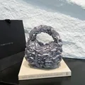 Silver satin ruffled handbag with elegant pleated design for fashion and evening use - One Size / Gray