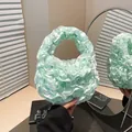 Mini mint green pleated tulle handbag with floral ruffle design and integrated handle - One Size / Green