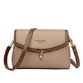 Bolso bandolera caqui elegante con borde marrón y textura granulada mujer - Caqui Claro
