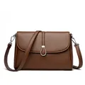 Deep brown lychee textured shoulder bag with silver buckle and thin leather strap - Coffee