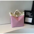 Borsa tote in tela a quadretti rosa e bianchi con manici crema per l'uso quotidiano - Taglia unica / Quadri Rosa
