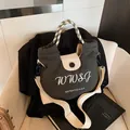 Quilted tote bag in dark green and white with adjustable strap and brand embroidery - Dark Gray