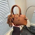 Brown litchi pattern leather tote bag with FASHION gold lettering and dual handles - One Size / Brown