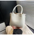 Minimalist off-white bucket bag with smooth PU leather finish and top handle - No Pendant / White