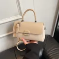 Sac à main minimaliste beige en cuir et toile avec bandoulière réglable et amovible - Sans pendentif / Abricot