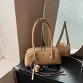Brown lychee leather bowling bag with extended handles and baseball charm - No Pendant / Apricot With Pendant