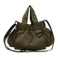 Army green nylon pleated tote bag with adjustable shoulder strap and matte hardware - Army Green