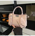 Minimalist light pink tote bag with silver twist lock and small envelope charm - No Pendant / Pink