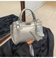 Silver metallic faux leather handbag with a small envelope charm and adjustable strap - No Pendant / Silver