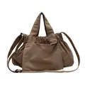 Bolso tote de nailon caqui con cordón y correa de hombro ajustable para mujer - Pequeño / Caqui