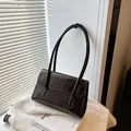Chic dark brown faux leather underarm bag with embossed letters and long shoulder strap - No Pendant / Coffee
