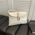 Classic cream white shoulder bag with unique braided rope detail and gold U-shaped buckle - Large / White