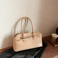 Chic beige leather tote bag with gold ring buckle detail on premium black texture - No Pendant / Khaki