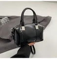 Glossy black Boston handbag with silver hardware and detachable strap for office wear - Without Heart Charm / Black