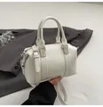 Minimalist white Boston handbag in smooth PU leather with silver hardware and shoulder strap - Without Heart Charm / White