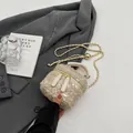 Sac boîte élégant en tweed crème avec chaîne dorée et détails de paillettes - Blanc Cassé / S