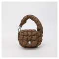 Detail of coffee brown quilted mini cloud bag with plush texture and white button - One Size / Brown