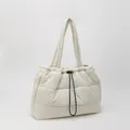 Bolso tote acolchado color crema con cierre de cordón y correas acolchadas - Sin colgante / Blanco