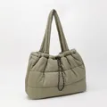 Bolso tote acolchado caqui con diseño de cuadros inflados y cierre de cordón ajustable - Sin colgante / Verde Militar