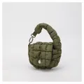 Mini olive green quilted cloud bag with silver chain strap and white buckle - One Size / Army Green