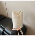 Chic off-white litchi grain leather crossbody mobile phone bag with slim shoulder strap - Without Pendant / Beige