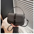 Chic grey woven texture crossbody bag with black leather handle and silver metal buckle - Black / One Size