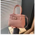 Pink woven texture handbag with top handle and shoulder strap for women - Pink