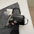 Retro black crossbody square bag with silver clasp and creative tennis racket pendant - With Pendant / Black