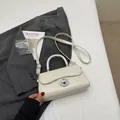 Cream white vintage leather crossbody square bag with silver round metal clasp buckle - No Pendant / Off White