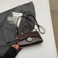 Vintage dark brown square crossbody bag with silver clasp and fixed top handle - No Pendant / Brown
