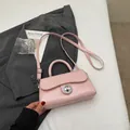 Pink faux leather crossbody bag with silver ring lock and top handle for women - No Pendant / Pink
