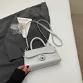 Minimalist light grey small square handbag with silver clasp and detachable shoulder strap - No Pendant / Gray