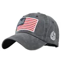 Detalle de bordado USA y parche de bandera en gorra de algodón lavado vintage - Ajustable / Negro