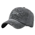 Vintage gewaschene dunkelgraue Baseballkappe mit Original The Black Stickerei und Ziernähten - Verstellbar / 11207-1 Schwarz