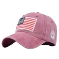 Gorra de béisbol vintage de algodón lavado rojo con bordado de bandera USA - Ajustable / Burdeos